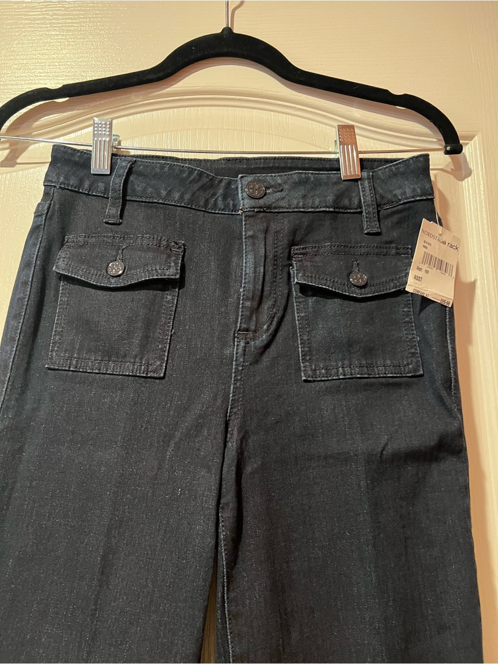 Dark Denim Straight-Leg Pants with Front Flap Pockets brand new with tags